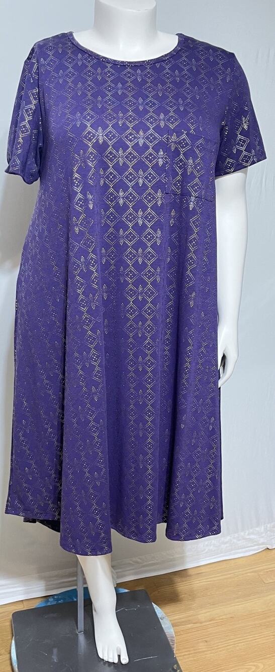 LuLaRoe NWT Carly Dress 2XL Purple Gold Silver Metallic Shimmer High Low Swing